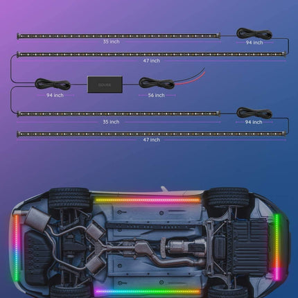 Govee Underglow Car Lights, 4 pcs RGBIC Smart LED Lights with 16 Million Colors and 10 Scene Modes with App Control, 2 Music Modes for Cars, SUVs, Trucks, Christmas, DC 12-24V