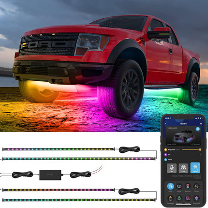 Govee Underglow Car Lights, 4 pcs RGBIC Smart LED Lights with 16 Million Colors and 10 Scene Modes with App Control, 2 Music Modes for Cars, SUVs, Trucks, Christmas, DC 12-24V