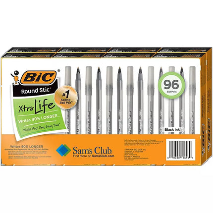 BIC Round Stic Xtra Life, Medium Point, Black