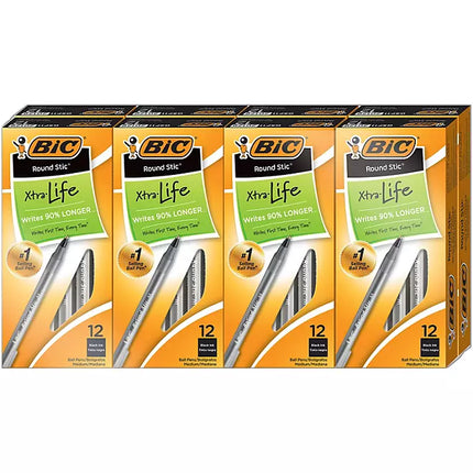 BIC Round Stic Xtra Life, Medium Point, Black