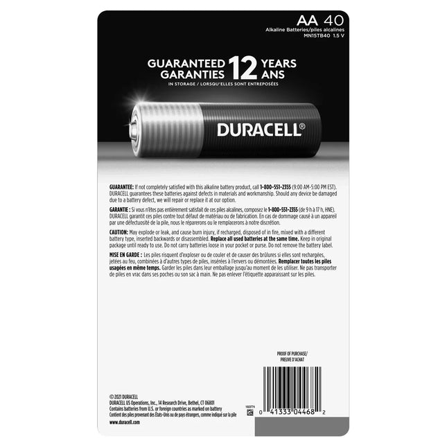 Duracell Coppertop Alkaline AA Batteries, 40- count