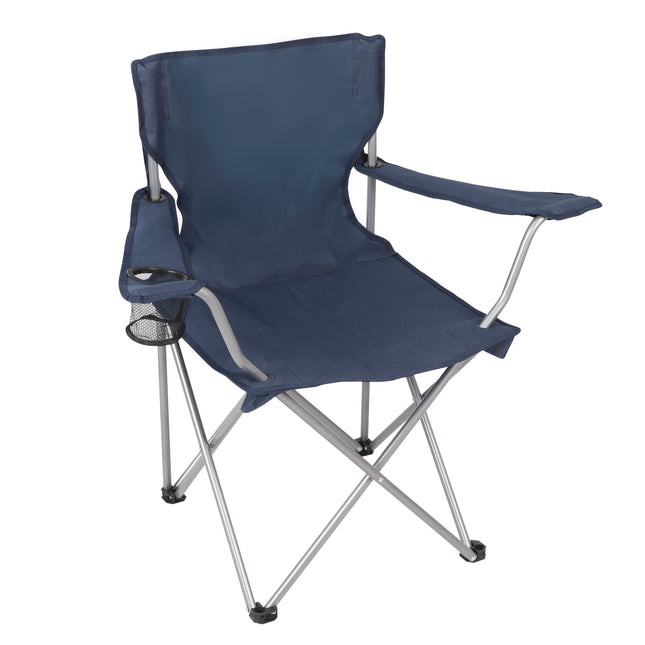 Ozark Trail Basic Quad Folding Camp Chair with Cup Holder, Blue, Adult use