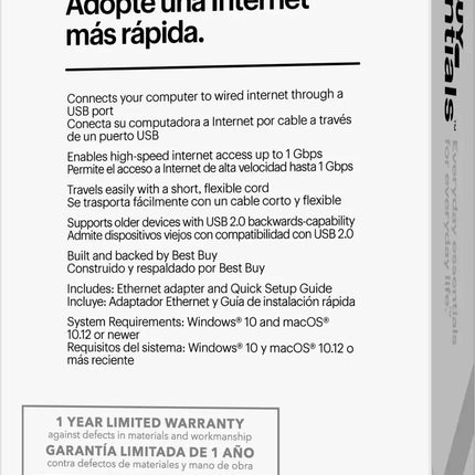Best Buy essentials� - USB to Ethernet Adapter - White