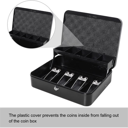 Jssmst Large Cash Box with Lock - 2017 New Metal Money Box 100% Safe, 11.8L x 9.5W x 3.5H Inches, Black, SM-CB0501L