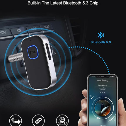 COMSOON Bluetooth Receiver for Car, Noise Cancelling 3.5mm AUX Bluetooth Car Adapter, Wireless Audio Receiver for Home Stereo/Wired Headphones, Hands-Free Call, 16H Battery Life - Black+Silver