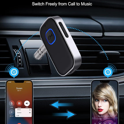COMSOON Bluetooth Receiver for Car, Noise Cancelling 3.5mm AUX Bluetooth Car Adapter, Wireless Audio Receiver for Home Stereo/Wired Headphones, Hands-Free Call, 16H Battery Life - Black+Silver