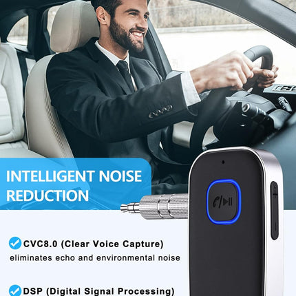 COMSOON Bluetooth Receiver for Car, Noise Cancelling 3.5mm AUX Bluetooth Car Adapter, Wireless Audio Receiver for Home Stereo/Wired Headphones, Hands-Free Call, 16H Battery Life - Black+Silver