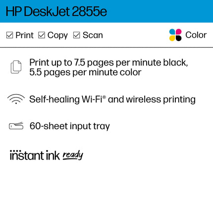 HP - DeskJet 2734e Wireless All-In-One Inkjet Printer with 3 months ofInstant Ink  - White