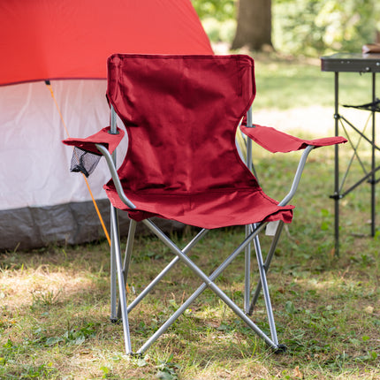 Ozark Trail Basic Quad Folding Camp Chair with Cup Holder, Red, Adult