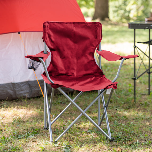 Ozark Trail Basic Quad Folding Camp Chair with Cup Holder, Red, Adult