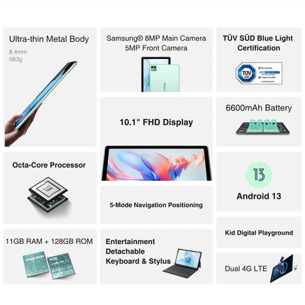 DOOGEE T10S Tablet PC, 10.1 inch, 6GB+128GB, Android 13 Spreadtrum T606 (Green)