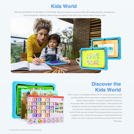 DOOGEE U10 KID Tablet 10.1 inch, 9GB+128GB, Android 13 RK3562 Quad Core (Blue)