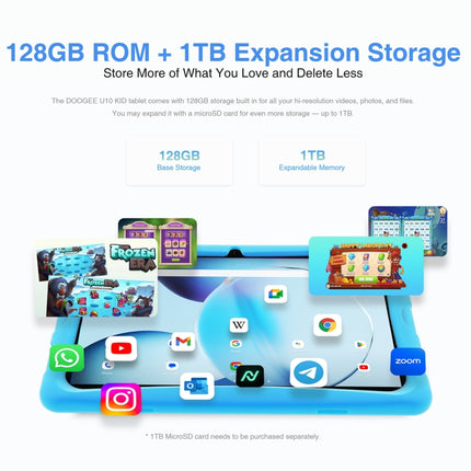 DOOGEE U10 KID Tablet 10.1 inch, 9GB+128GB, Android 13 RK3562 Quad Core (Blue)