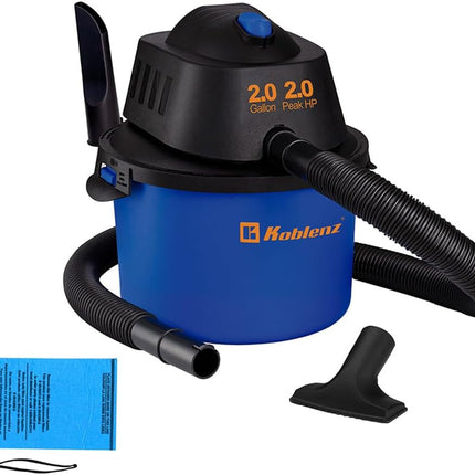 Koblenz WD-2L Portable Wet-Dry Vacuum, 2.0 Gallon/2.0HP Compact Lightweight, Blue+Black 5 Year Warranty