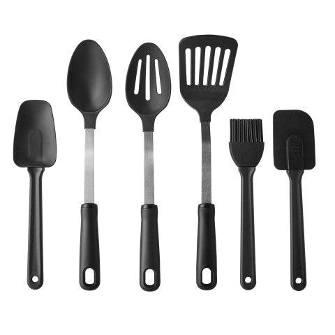 Mainstays 30-Piece Kitchen Gadget Set with Cooking Utensils, Measuring Cups, Clips, and Drawer Organizer, Black/White
