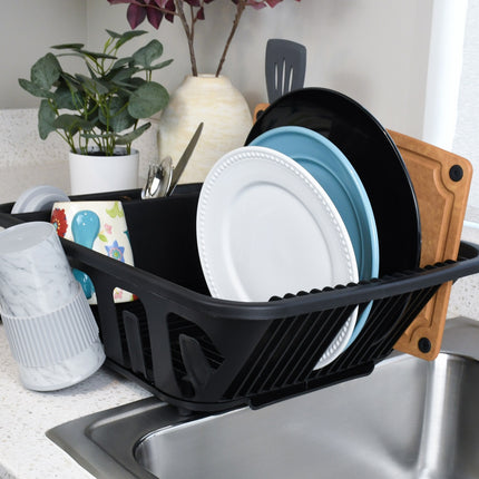 Mainstays 2-Piece Plastic Kitchen Sink Set, Dish Rack with Slide-out Drip Tray, Black