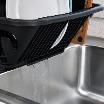 Mainstays 2-Piece Plastic Kitchen Sink Set, Dish Rack with Slide-out Drip Tray, Black