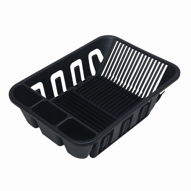 Mainstays 2-Piece Plastic Kitchen Sink Set, Dish Rack with Slide-out Drip Tray, Black