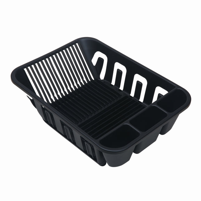 Mainstays 2-Piece Plastic Kitchen Sink Set, Dish Rack with Slide-out Drip Tray, Black