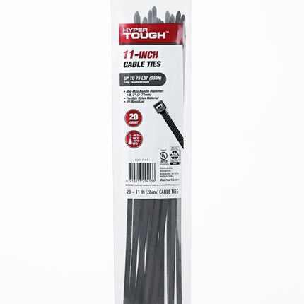 Hyper Tough 11inch Cable Tie Uv Black 20Pc