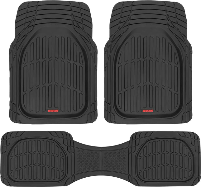 Motor Trend FlexTough Floor Mats for Cars, Black Deep Dish All-Weather Mats, Waterproof Trim-To Fit Automotive Floor Mats for Cars Trucks SUV, Universal Floor Liner Car Accessories