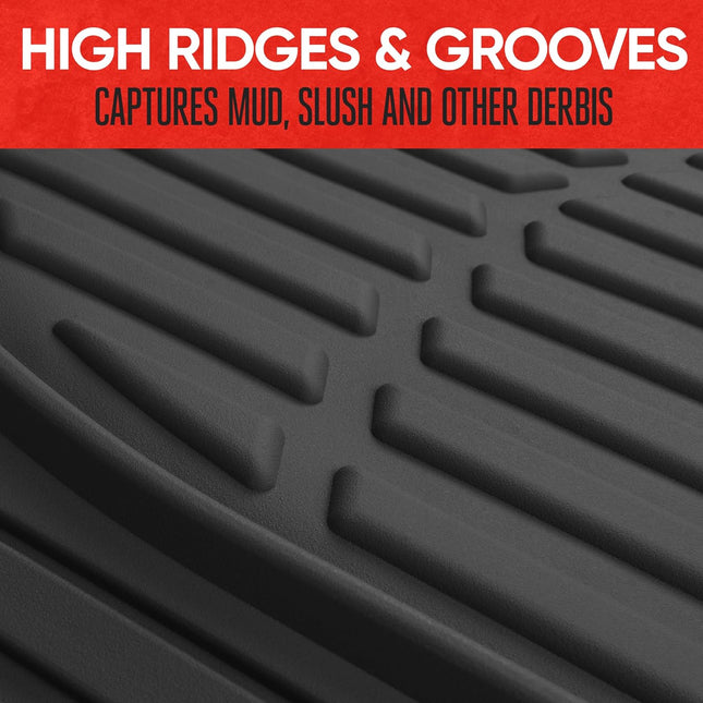 Motor Trend FlexTough Floor Mats for Cars, Black Deep Dish All-Weather Mats, Waterproof Trim-To Fit Automotive Floor Mats for Cars Trucks SUV, Universal Floor Liner Car Accessories