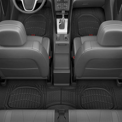 Motor Trend FlexTough Floor Mats for Cars, Black Deep Dish All-Weather Mats, Waterproof Trim-To Fit Automotive Floor Mats for Cars Trucks SUV, Universal Floor Liner Car Accessories