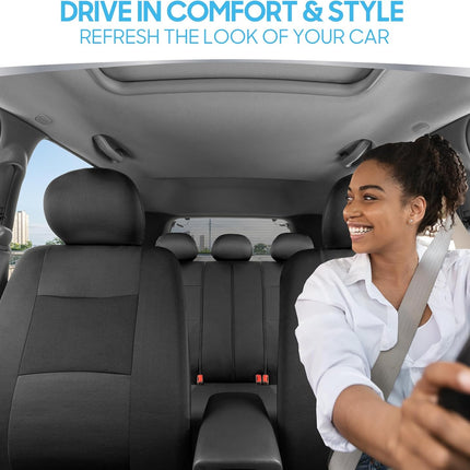 BDK PolyPro Car Seat Covers Full Set in Charcoal on Black – Front and Rear Split Bench for Cars, Easy to Install Cover Set, Accessories Auto Trucks Van SUV