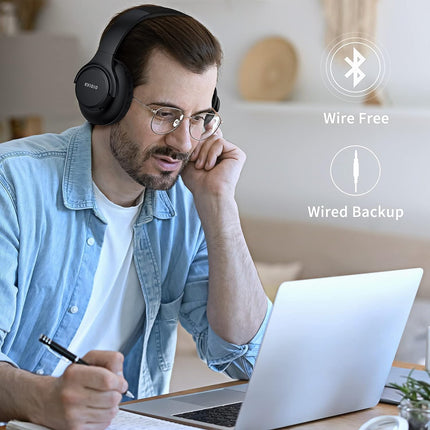 KVIDIO [Updated Bluetooth Headphones Over Ear, 65 Hours Playtime Wireless Headphones with Microphone,FoldableLightweight Headset with Deep Bass,HiFi Stereo Sound for Travel Work Cellphone