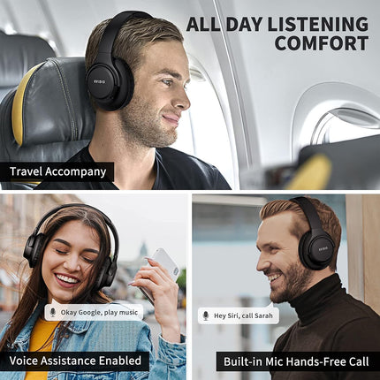 KVIDIO [Updated Bluetooth Headphones Over Ear, 65 Hours Playtime Wireless Headphones with Microphone,FoldableLightweight Headset with Deep Bass,HiFi Stereo Sound for Travel Work Cellphone