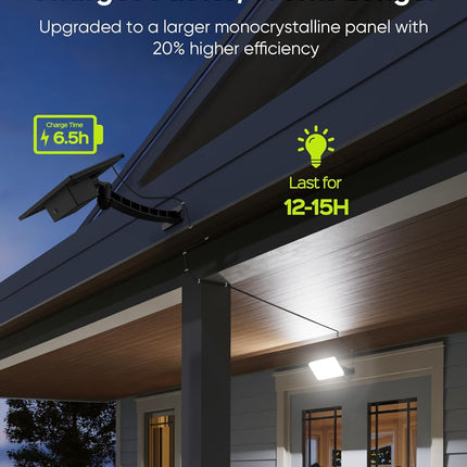 JACKYLED 1000 Lumens 299 LED Solar Lights Outdoor Bright Solar Dusk to Dawn Light with 4000mAh Battery, IP65Waterproof Outdoor Solar Powered Security Flood Light for Wall Porch Shed Barn