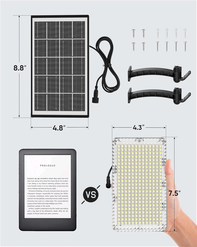 JACKYLED 1000 Lumens 299 LED Solar Lights Outdoor Bright Solar Dusk to Dawn Light with 4000mAh Battery, IP65Waterproof Outdoor Solar Powered Security Flood Light for Wall Porch Shed Barn