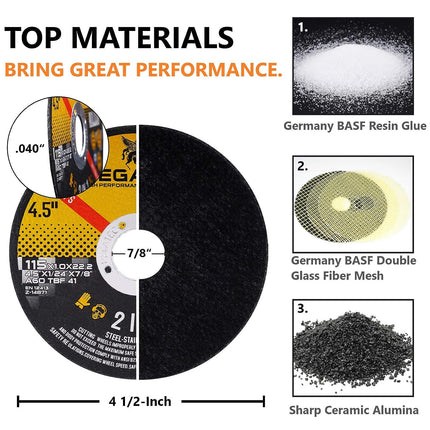 PEGATEC Cut Off Wheels Quality Thin 4 1/2 x0.04x7/8 inch Cutting Disc, Metal & Stainless Steel Aggressive Cutting Wheel for Angle Grinder, General Purpose Metal Cutting (4.5inch)