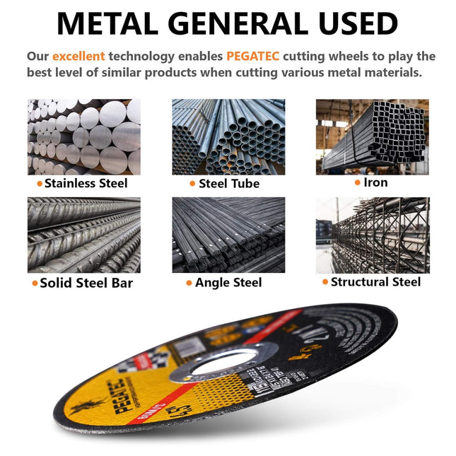 PEGATEC Cut Off Wheels Quality Thin 4 1/2 x0.04x7/8 inch Cutting Disc, Metal & Stainless Steel Aggressive Cutting Wheel for Angle Grinder, General Purpose Metal Cutting (4.5inch)