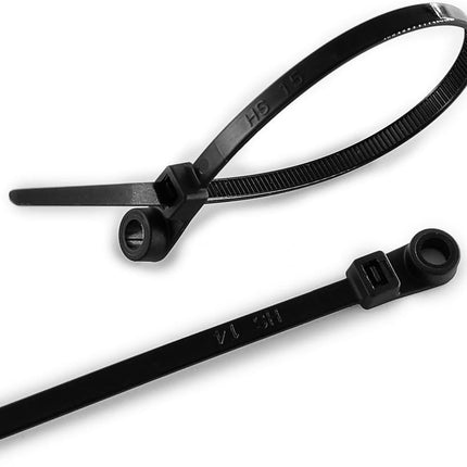 HS Plastic Ties with Screw Holes (100 Pack) 7.5 Inch Mount Head Electrical Zip Ties 50 LBS,UV Black