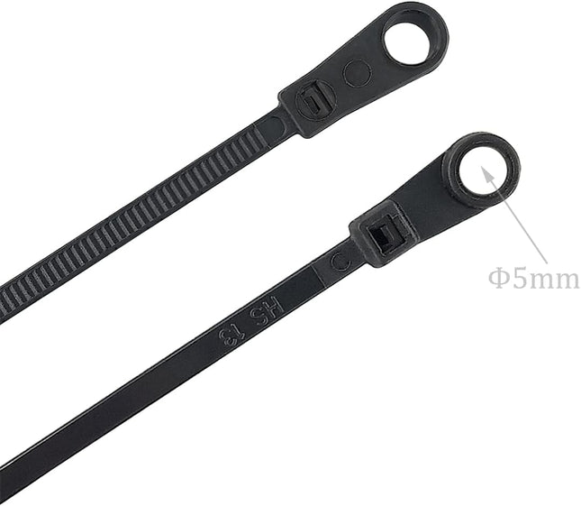 HS Plastic Ties with Screw Holes (100 Pack) 7.5 Inch Mount Head Electrical Zip Ties 50 LBS,UV Black