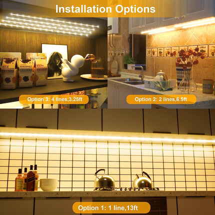LAFULIT Under Cabinet Lighting Kit - 8 PCS, 2700K Warm White Flexible LED Strip Lights with Remote and Power Adapter for Kitchen Cabinets, Shelf, Desk, Counter - 13ft