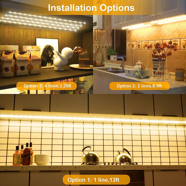 LAFULIT Under Cabinet Lighting Kit - 8 PCS, 2700K Warm White Flexible LED Strip Lights with Remote and Power Adapter for Kitchen Cabinets, Shelf, Desk, Counter - 13ft