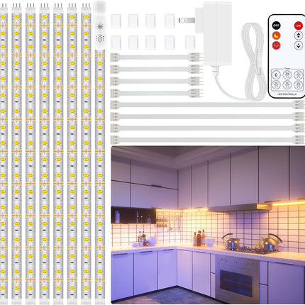 LAFULIT Under Cabinet Lighting Kit - 8 PCS, 2700K Warm White Flexible LED Strip Lights with Remote and Power Adapter for Kitchen Cabinets, Shelf, Desk, Counter - 13ft