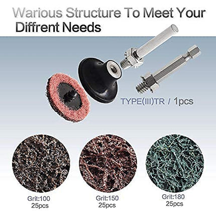 NYXCL Miroku Mixup 2 inch roll Lock Quick Change Discs Set, A/O Sanding Discs with 1/4" Holder, for Die Grinder Surface Prep Strip Grind Polish Finish Burr Rust Paint Removal