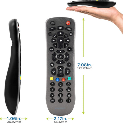 Philips Universal Remote Control Replacement for Samsung, Vizio, LG, Sony, Sharp, Roku, Apple TV, RCA, Panasonic, Smart TVs, Streaming Players, Blu-ray, DVD, Simple Setup, 3 Device, Black, SRP9232D/27