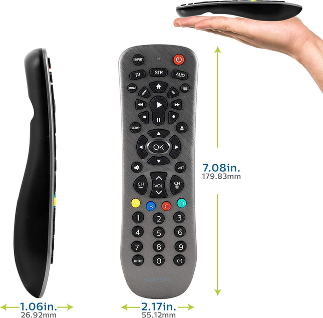 Philips Universal Remote Control Replacement for Samsung, Vizio, LG, Sony, Sharp, Roku, Apple TV, RCA, Panasonic, Smart TVs, Streaming Players, Blu-ray, DVD, Simple Setup, 3 Device, Black, SRP9232D/27