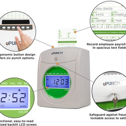 uPunch Starter Time Clock Bundle with 100-Cards, 1 Time Card Rack, 1 Ribbon & 2 Keys (HN1500)