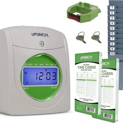 uPunch Starter Time Clock Bundle with 100-Cards, 1 Time Card Rack, 1 Ribbon & 2 Keys (HN1500)