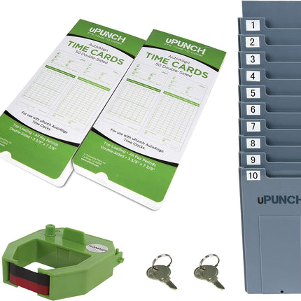 uPunch Starter Time Clock Bundle with 100-Cards, 1 Time Card Rack, 1 Ribbon & 2 Keys (HN1500)