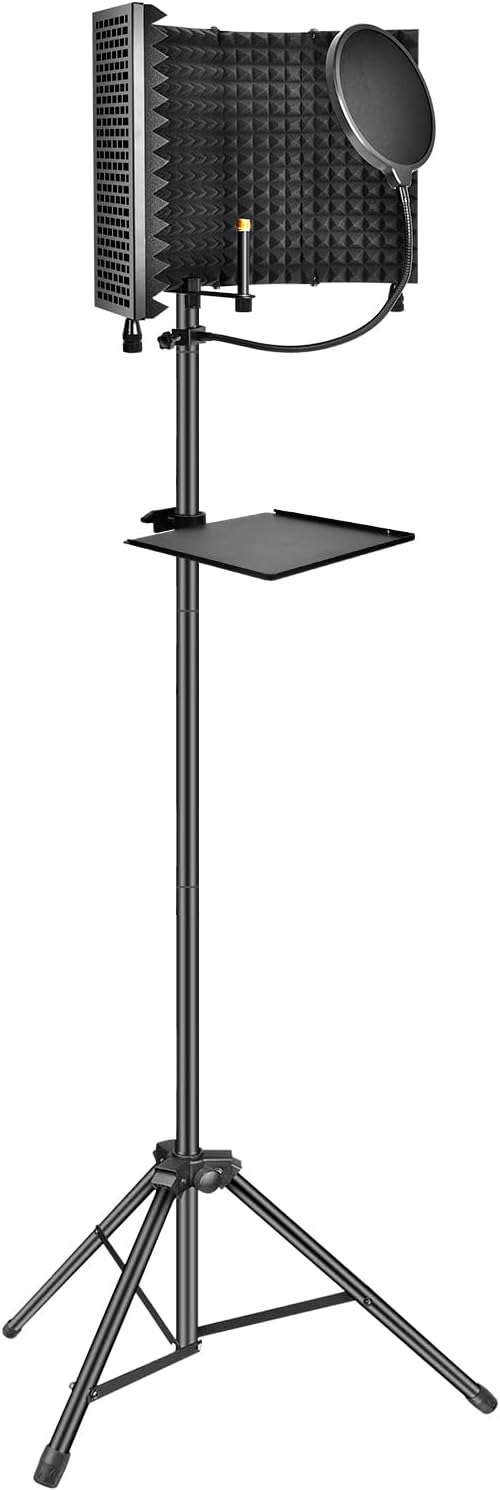 CODN Studio Recording Microphone Isolation Shield with Pop Filter & Tripod Stand, High Density Absorbent Foam to Filter Vocal, Foldable Sound Shield for Blue Yeti and Condenser Microphones