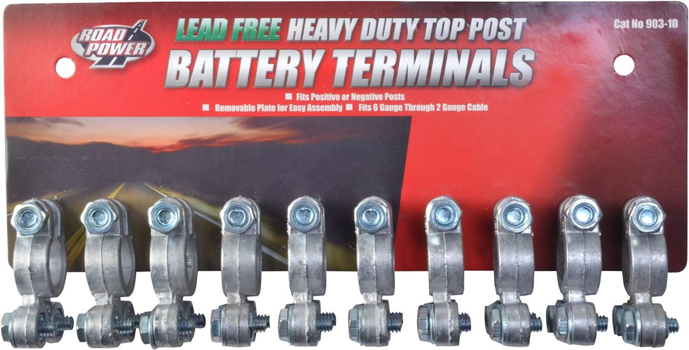 Road Power 903-10 Top Post Battery Terminal; 10-Pack; Chrome; 6 and 12-Vol