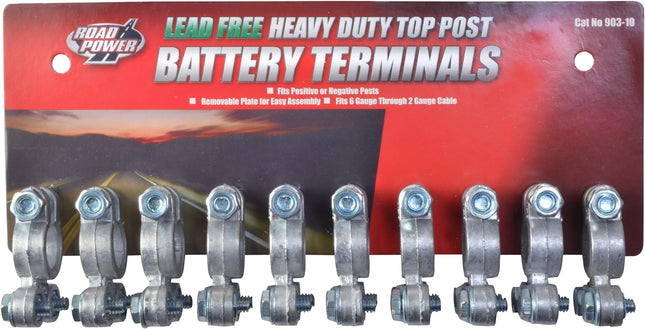Road Power 903-10 Top Post Battery Terminal; 10-Pack; Chrome; 6 and 12-Vol