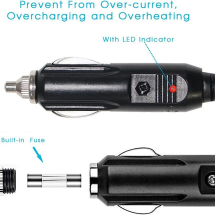 KUNCAN Replacement Cigarette Lighter Plug - 12 Volt Male Cigar Plug with Leads Car Adapter Dc Battery Charger Connectors 12V Power Supply for Auto Accessories with LED Lights 15A