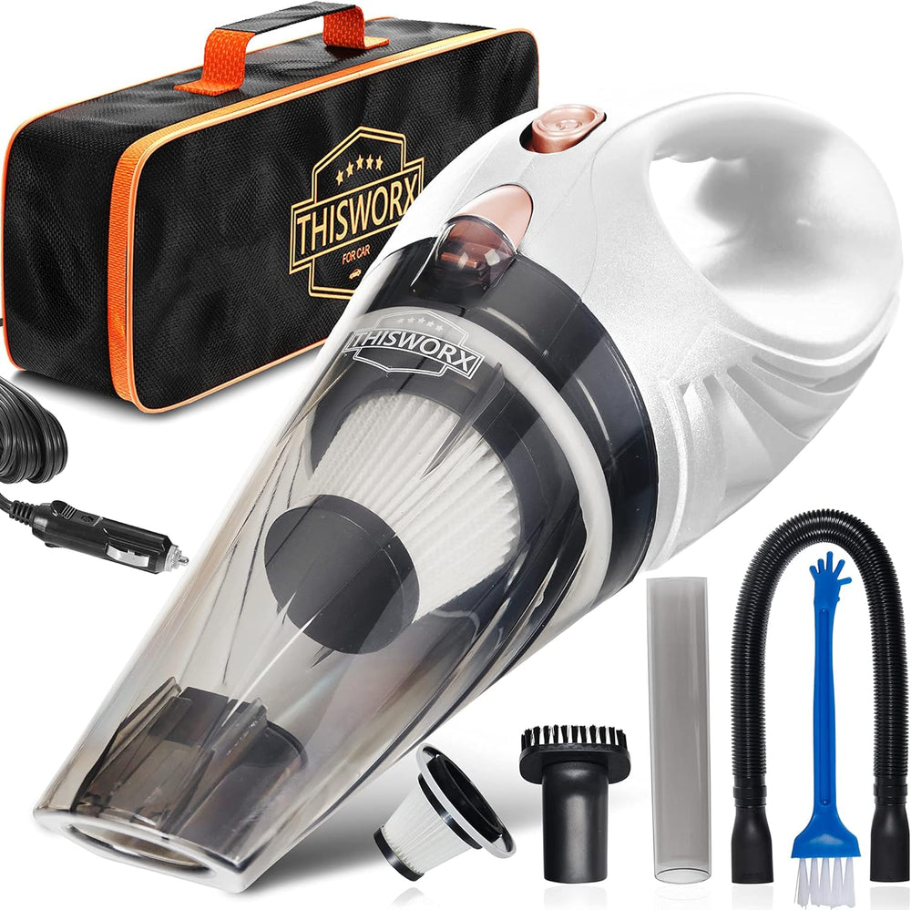 ThisWorx Car Vacuum Cleaner - Car Accessories - Small 12V High Power Handheld Portable Car Vacuum w/Attachments, 16 Ft Cord & Bag - Detailing Kit Essentials for Travel, RV Camper
